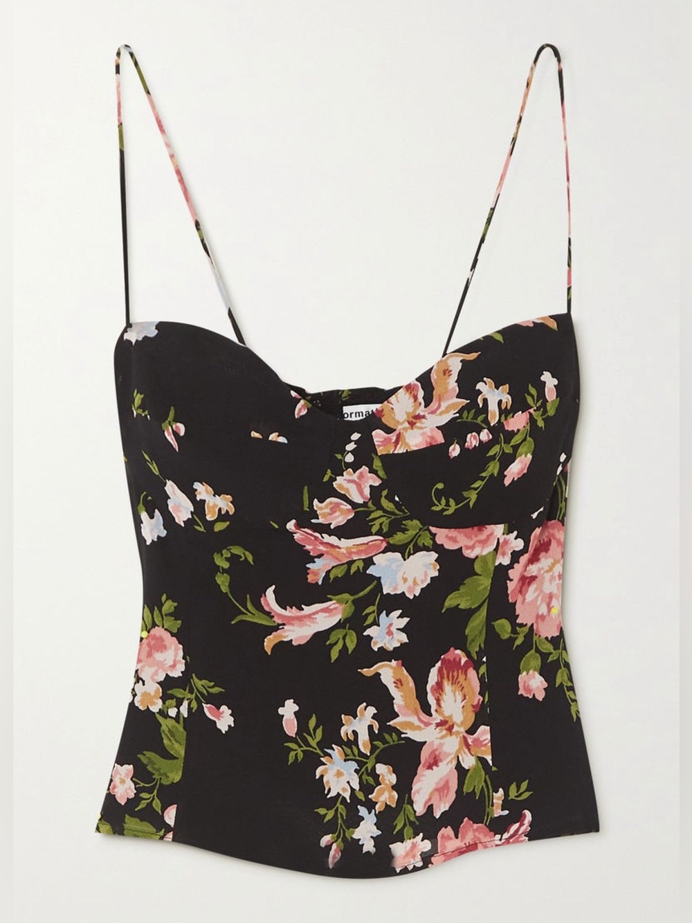 Reformation Liza Floral Print Georgette Top in Black and Pink